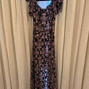 Chelsea & Violet Black and Pink Floral Maxi Dress